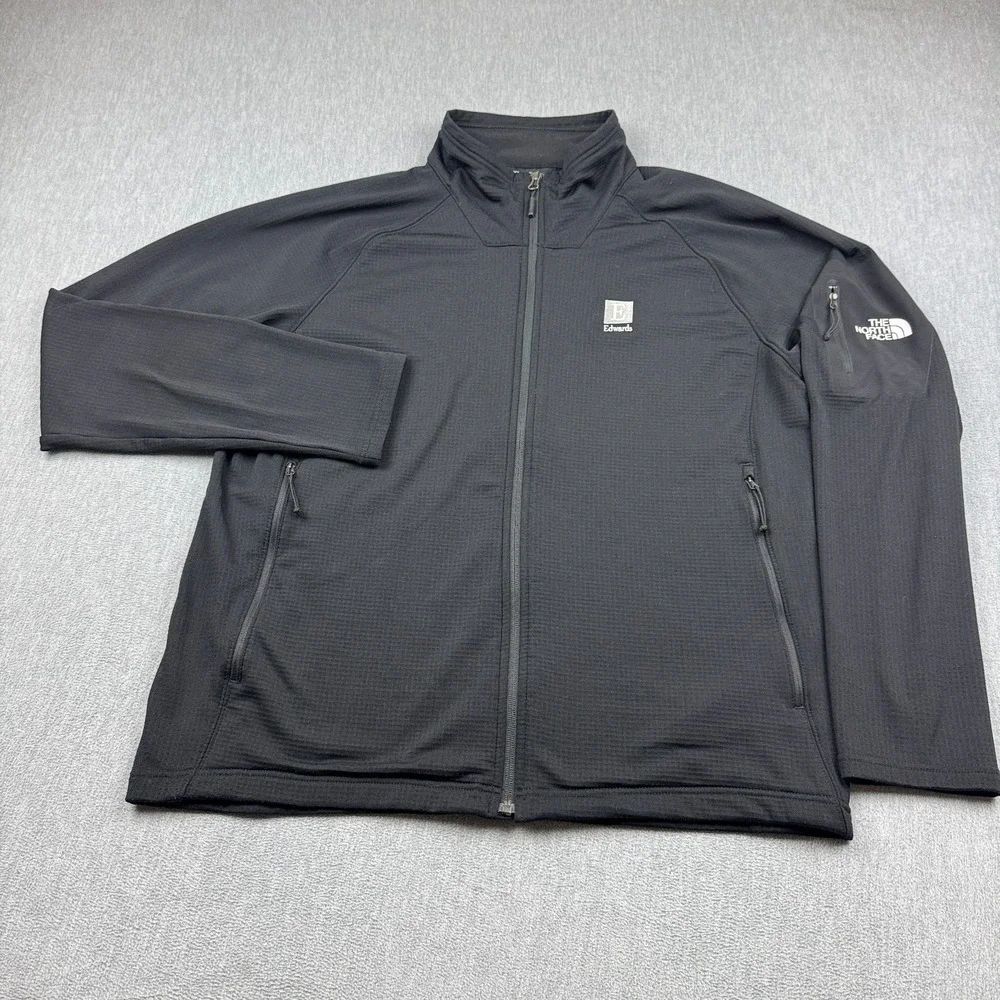 The North Face Jacket Men XL Black Grid‎ Fleece Full Zip Outdoor Mock Neck Logo